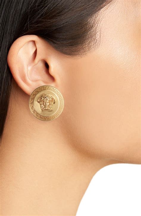 gold versace hoop earrings|Versace medusa stud earrings.